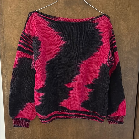 Vibrant Off-the-Shoulder Pink and Black Sweater - Picture 1 of 2